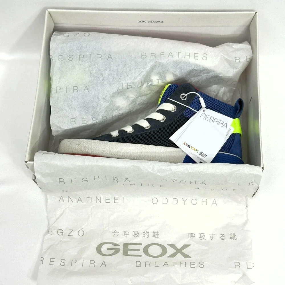 GEOX J ALONISSO B. H - Mesh+Suede Youth Boys‎ Shoes Navy/Fluo Yellow US 1/ EU 32